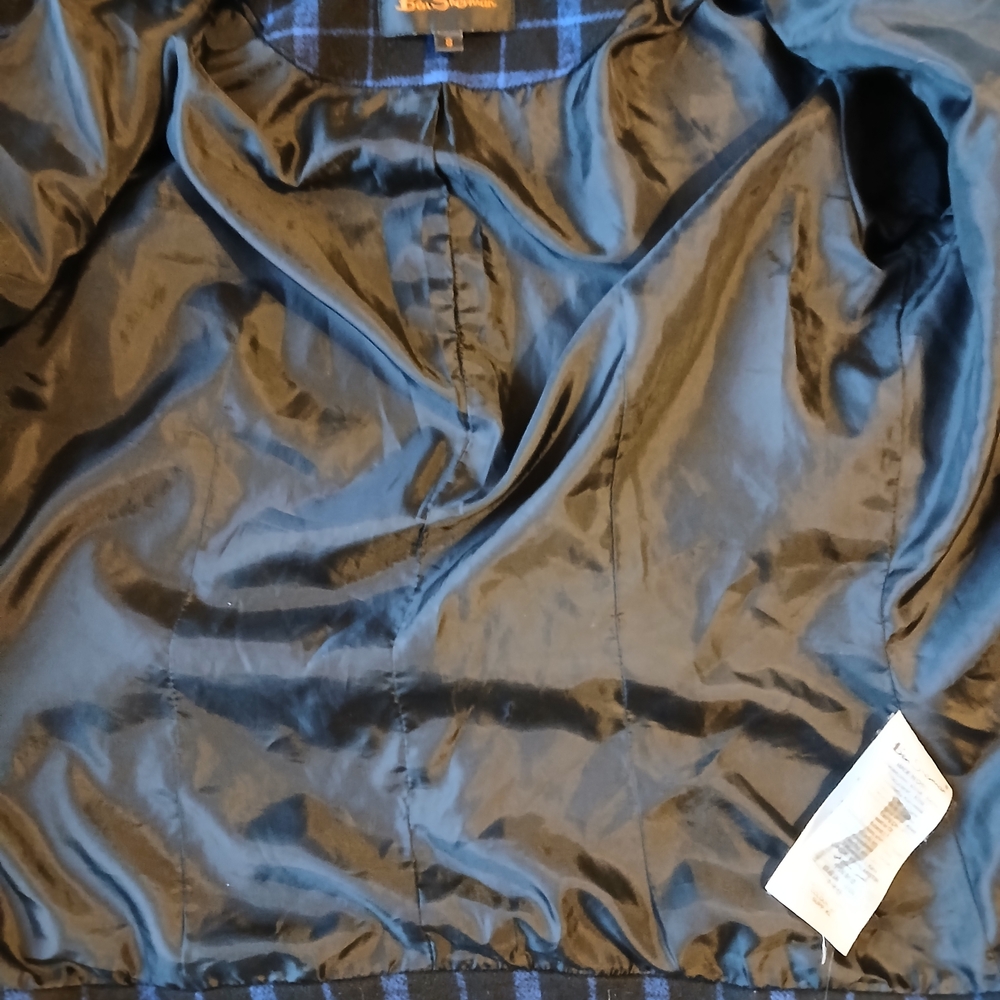 Ben Sherman Biker Moto Black And Blue Plaid Jacket - Picture 2 of 6